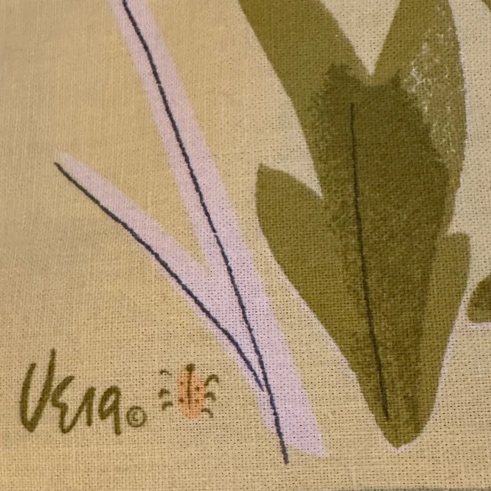 Vera Neumann Vintage Floral Poppy Napkins Set of 4 Yellow Green Ladybug Logo